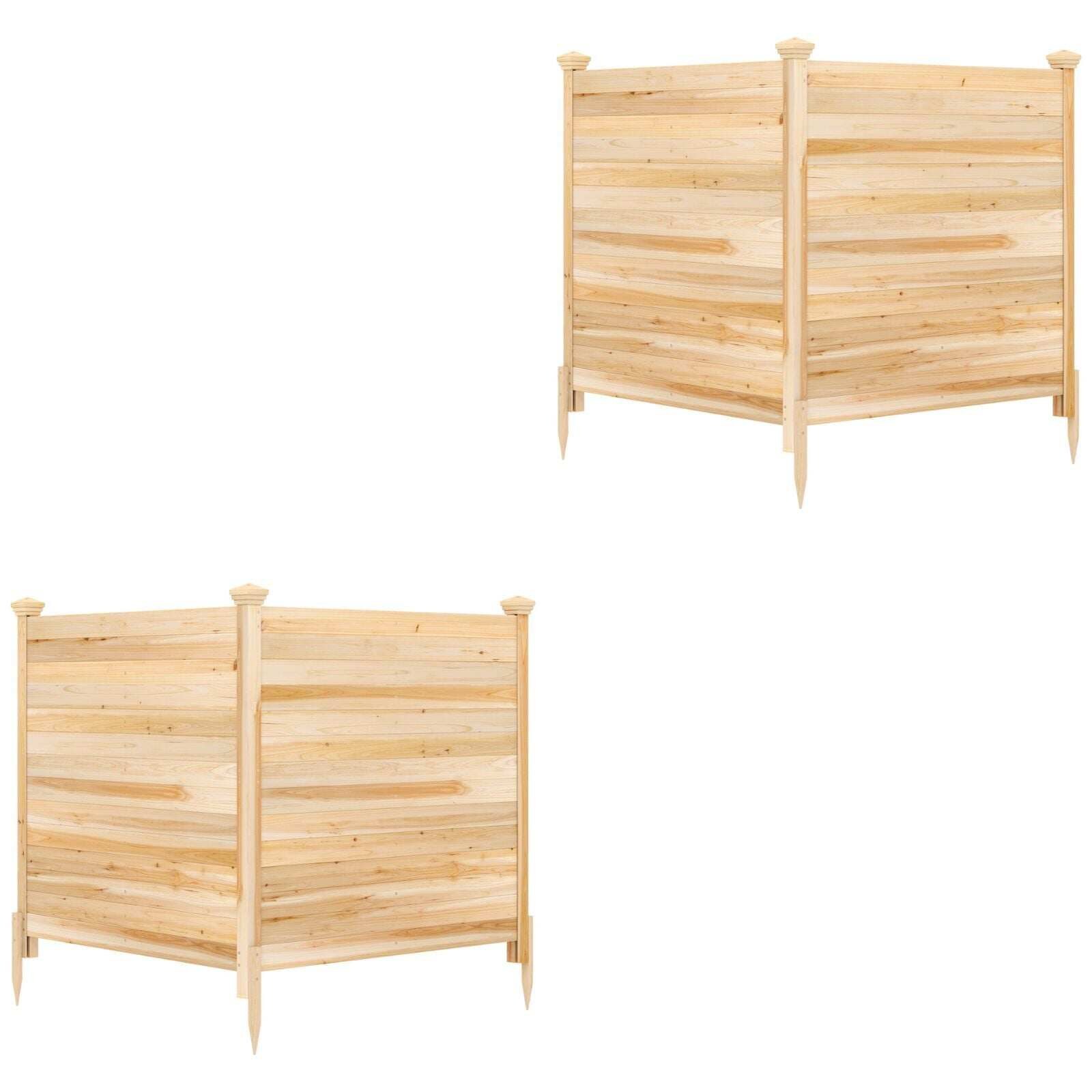 2 yksityisyyttä suojaavan aitapaneelin sarja, 119 x 119 cm, kuusipuusta valmistettu puutarha-aita, ulkokäyttöön tarkoitettu puinen aita 3 pylväällä, luonnollinen