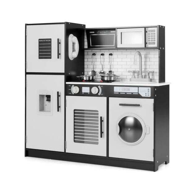 Leikkikeittiön lelusetti uunilla ja pesukoneella 3+ vuotiaille - musta