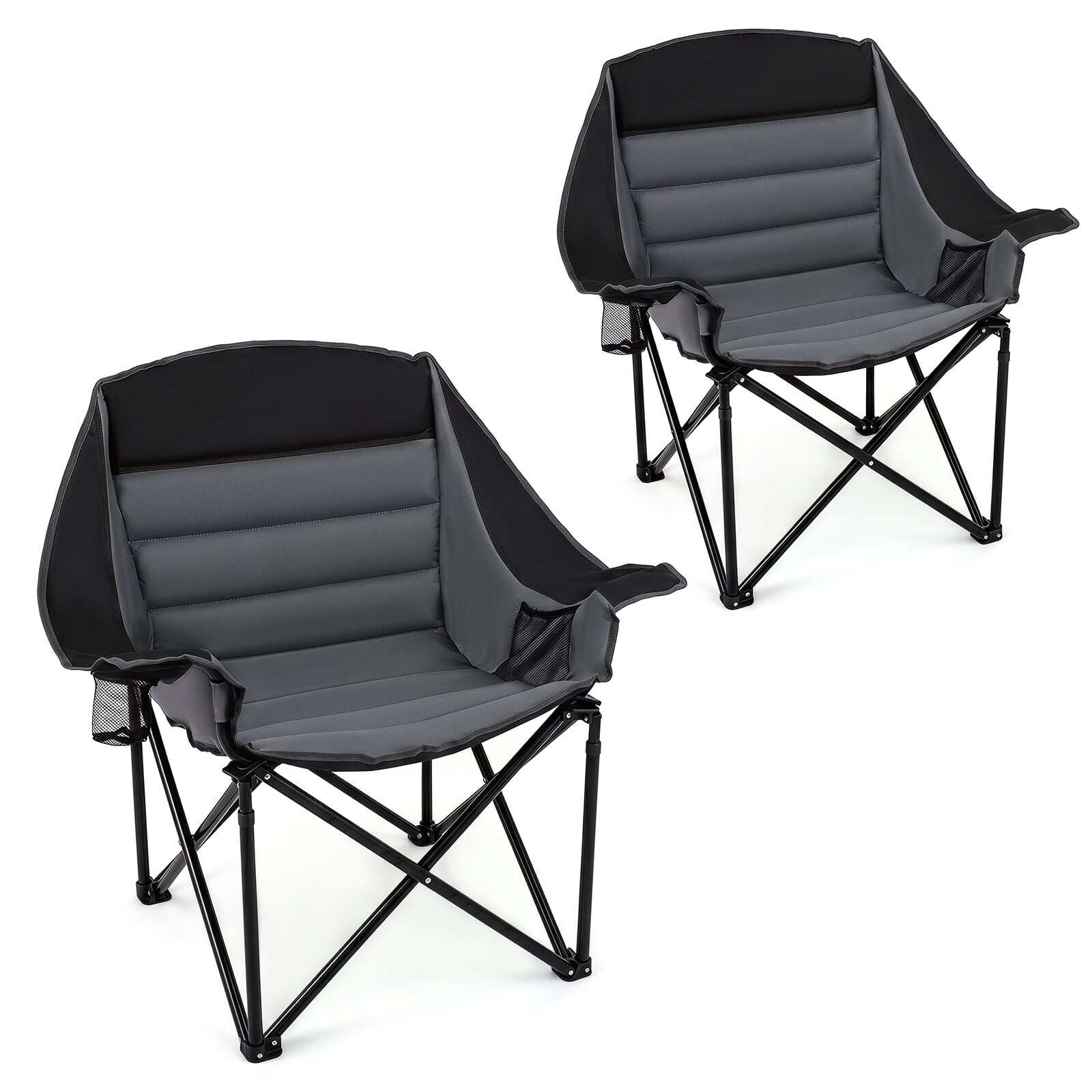 2 kokoontaitettavan retkituolin setti istuintyynyllä ja mukitelineellä, kantavuus jopa 230 kg, musta