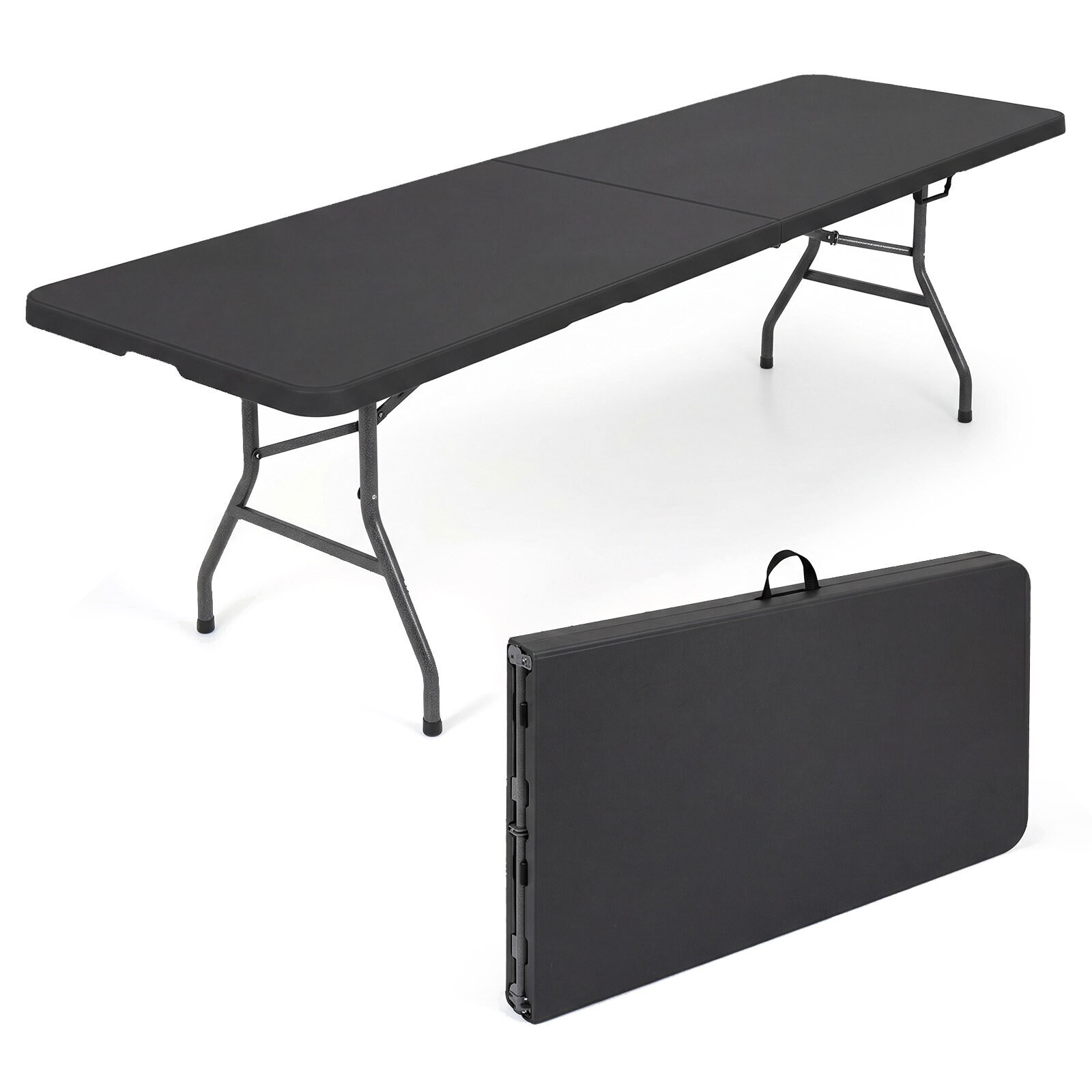 Kokoontaitettava puutarhapöytä 244 x 75 cm, retkeilypöytä kantokahvalla, XXL 10 hengelle, musta