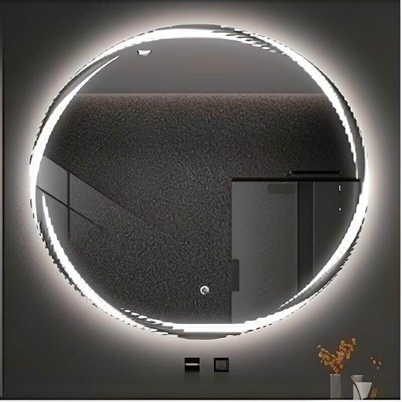 Kylpyhuoneen peili valaistuksella, 50 cm pyöreä LED-kylpyhuoneen peili, himmennettävä, 3 valon väriä