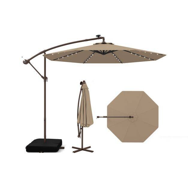 300 cm riippuva sateenvarjo 40 LED-valolla, aurinkopaneelilla ja paristoilla - kahvinvärinen