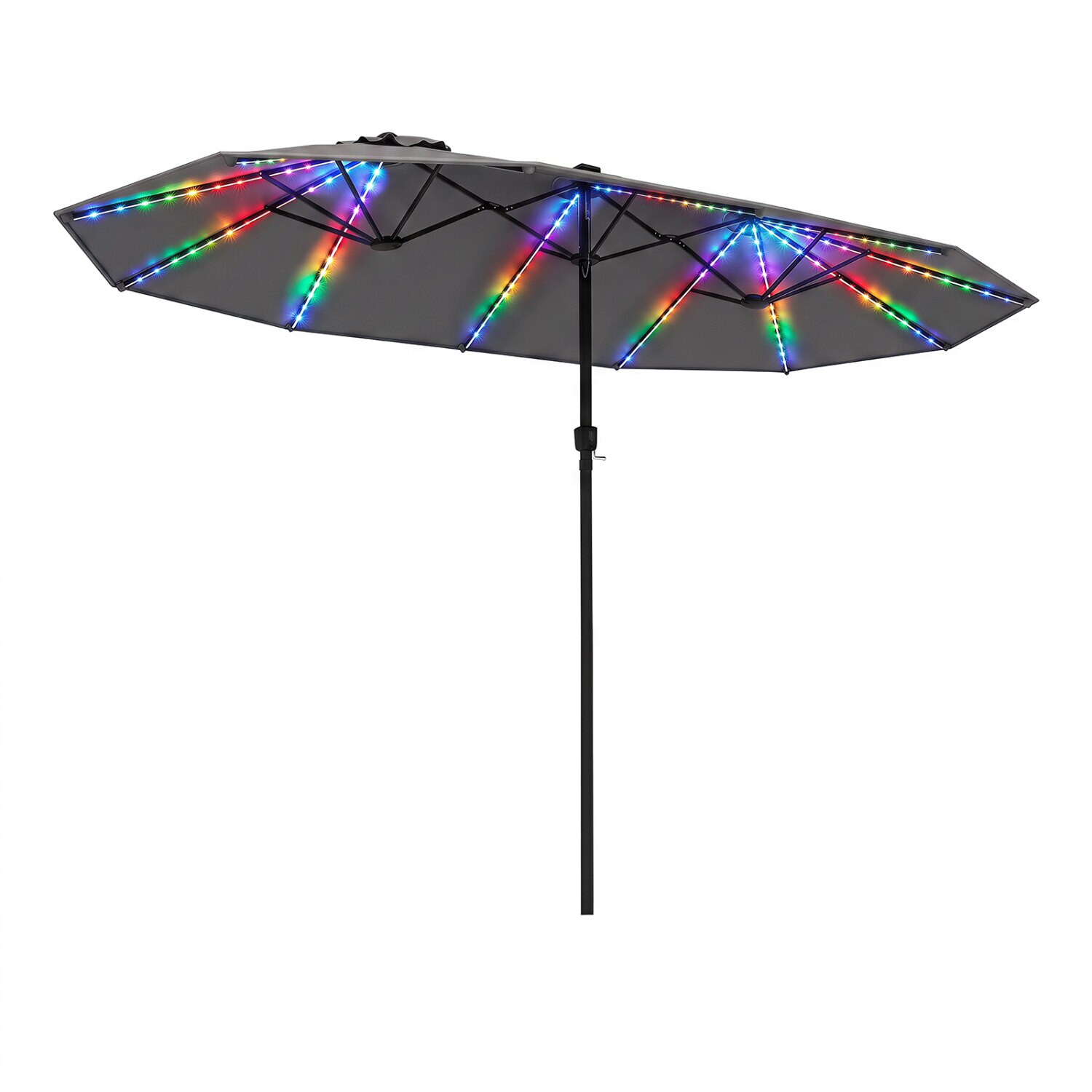 Aurinkovarjo, 4,6 m, LED-valaistu, kahvalla, kaksipuolinen, harmaa