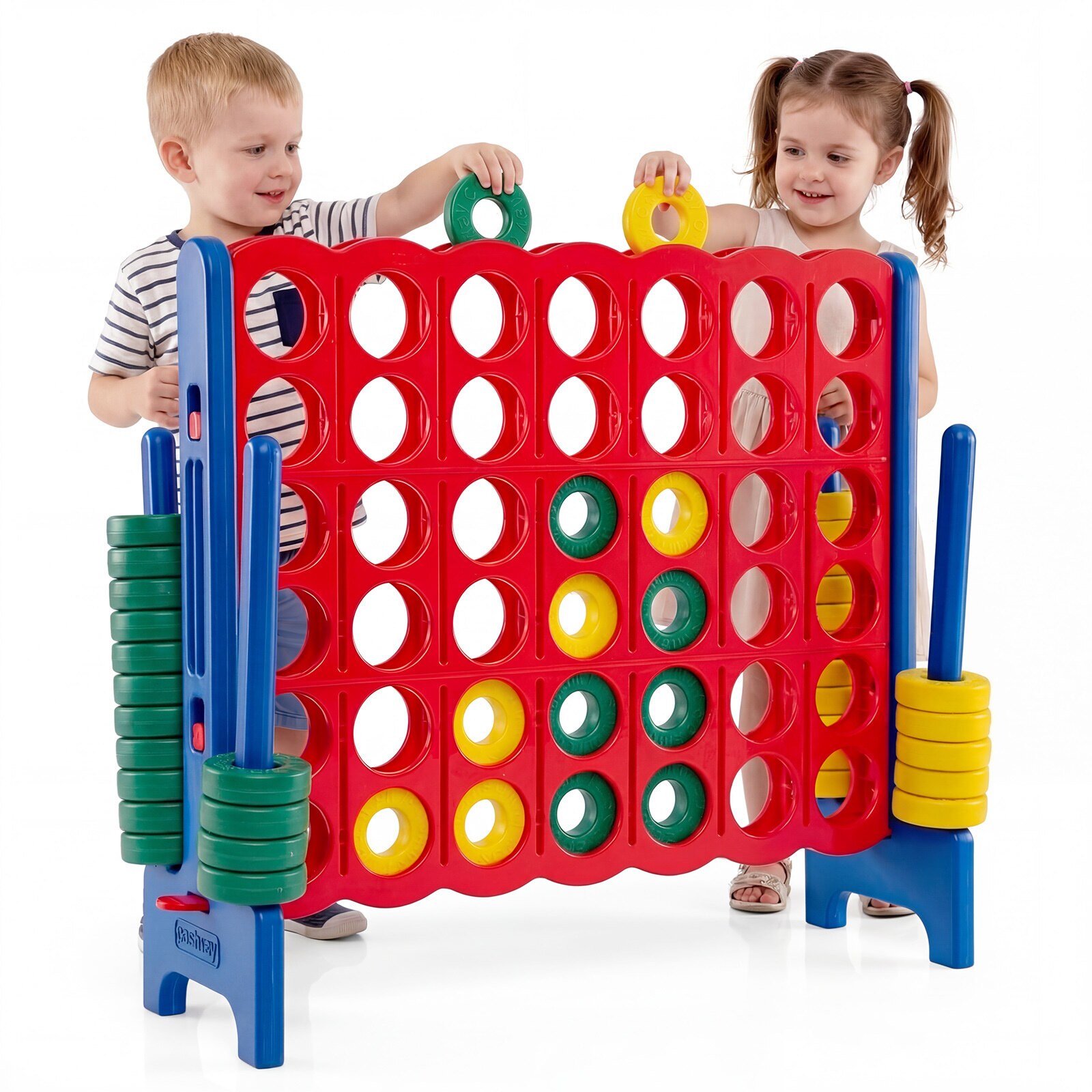 Jumbo 4-to-Score -pelisetti lapsille ja aikuisille, 105 cm korkea ja 120 cm leveä, ylisuuri perhepeli - sininen
