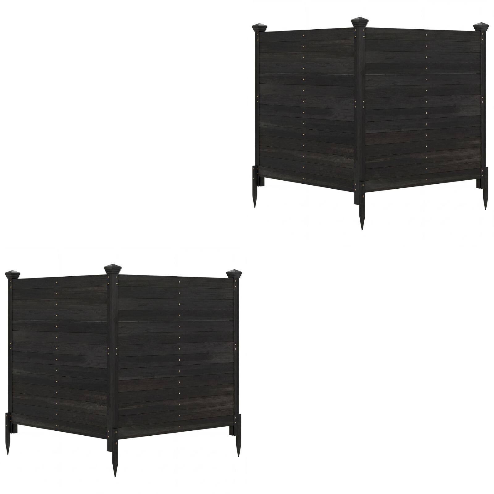 2 yksityisyyttä suojaavan aitapaneelin sarja, 119 x 119 cm, kuusipuusta valmistettu puutarha-aita, ulkokäyttöön tarkoitettu puinen aita 3 pylväällä, musta
