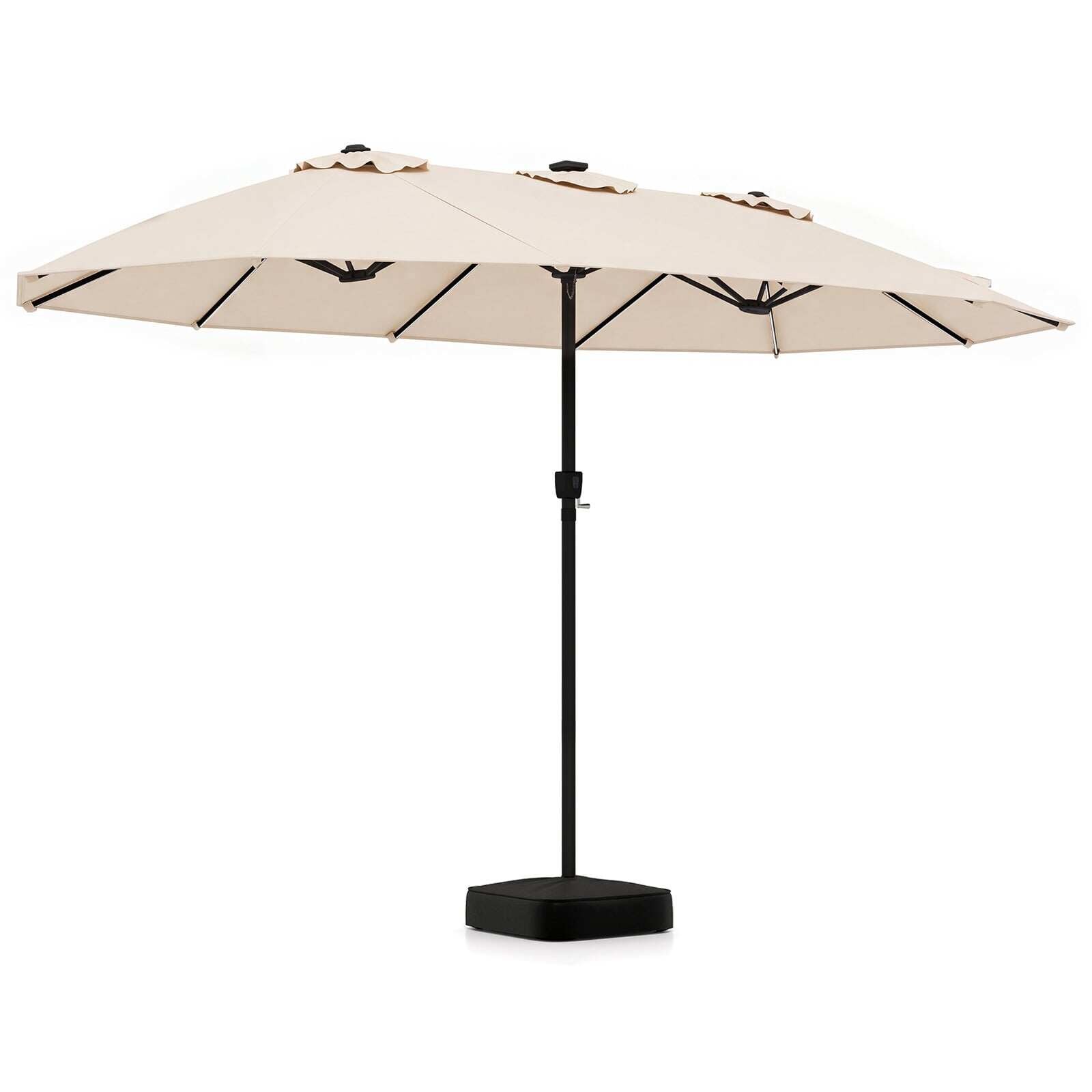 Aurinkovarjo, 4,6 m, LED-valot, kahvalla, kaksipuolinen, beige