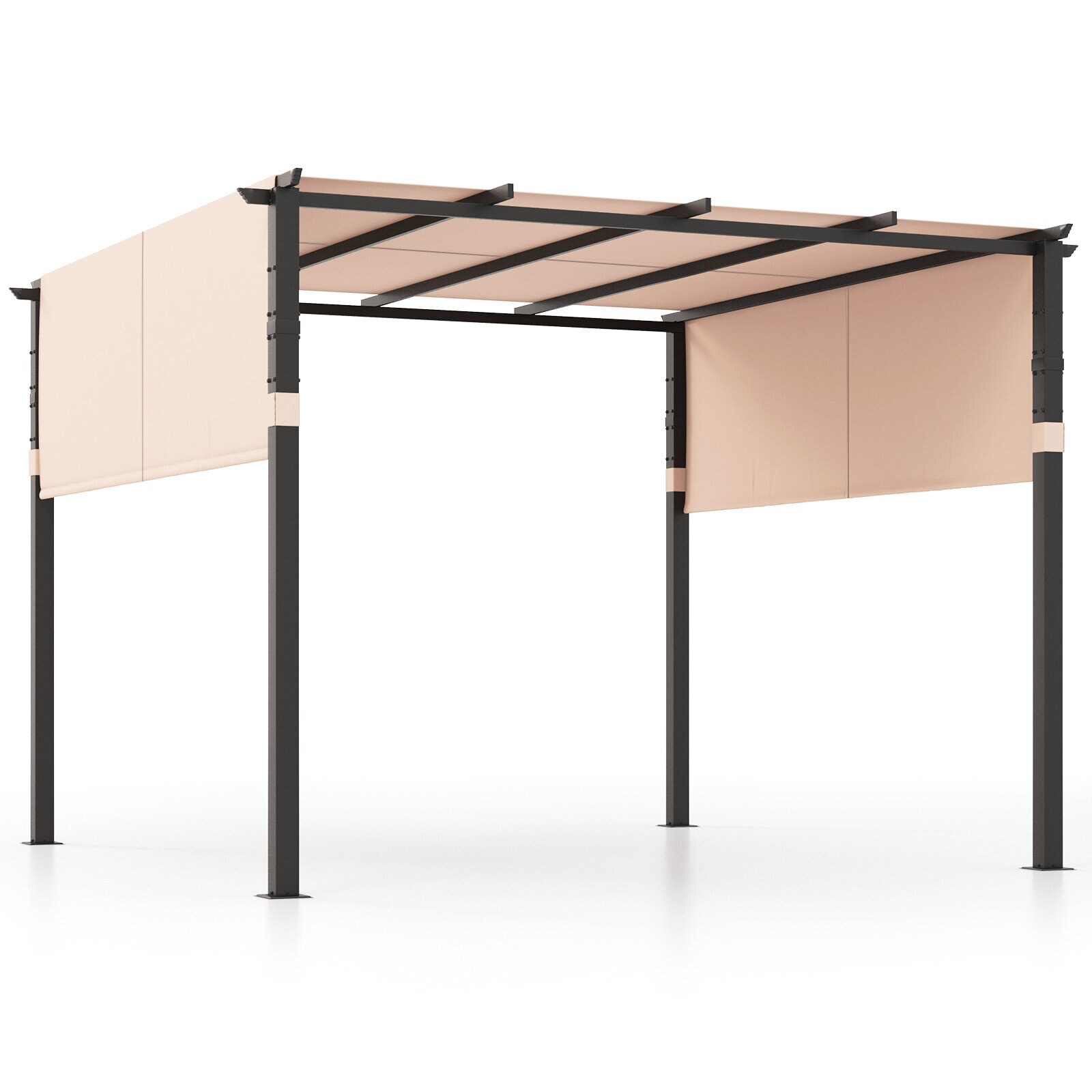 305 cm x 305 cm tasainen pergola sisäänvedettävällä katoksella puutarhaan, uima-altaalle, kuistille ja takapihalle - beige