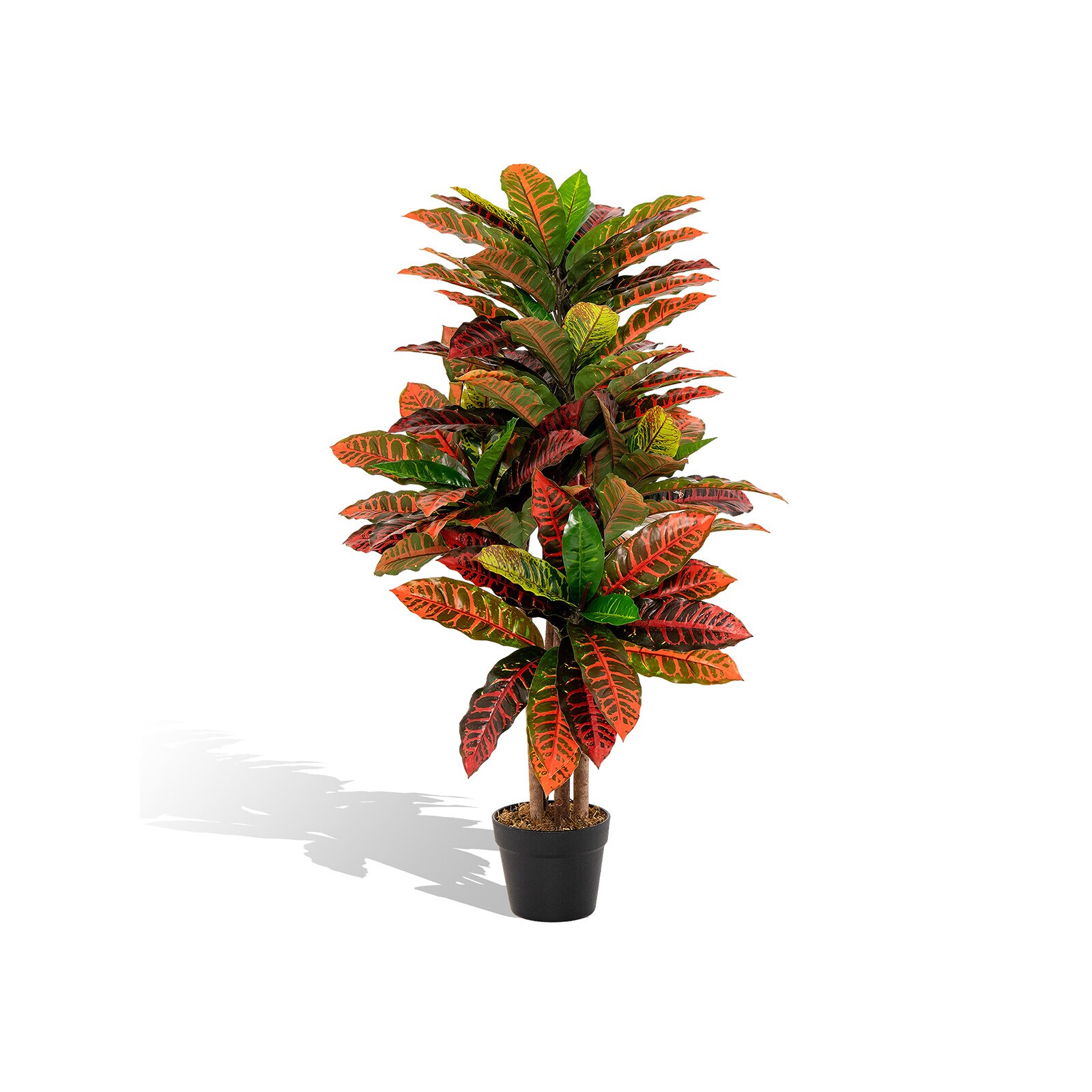 Keinotekoinen croton-kasvi, 102 cm korkea, feikki croton-palmu, värikkäillä kirjavilla lehdillä ja ruukulla