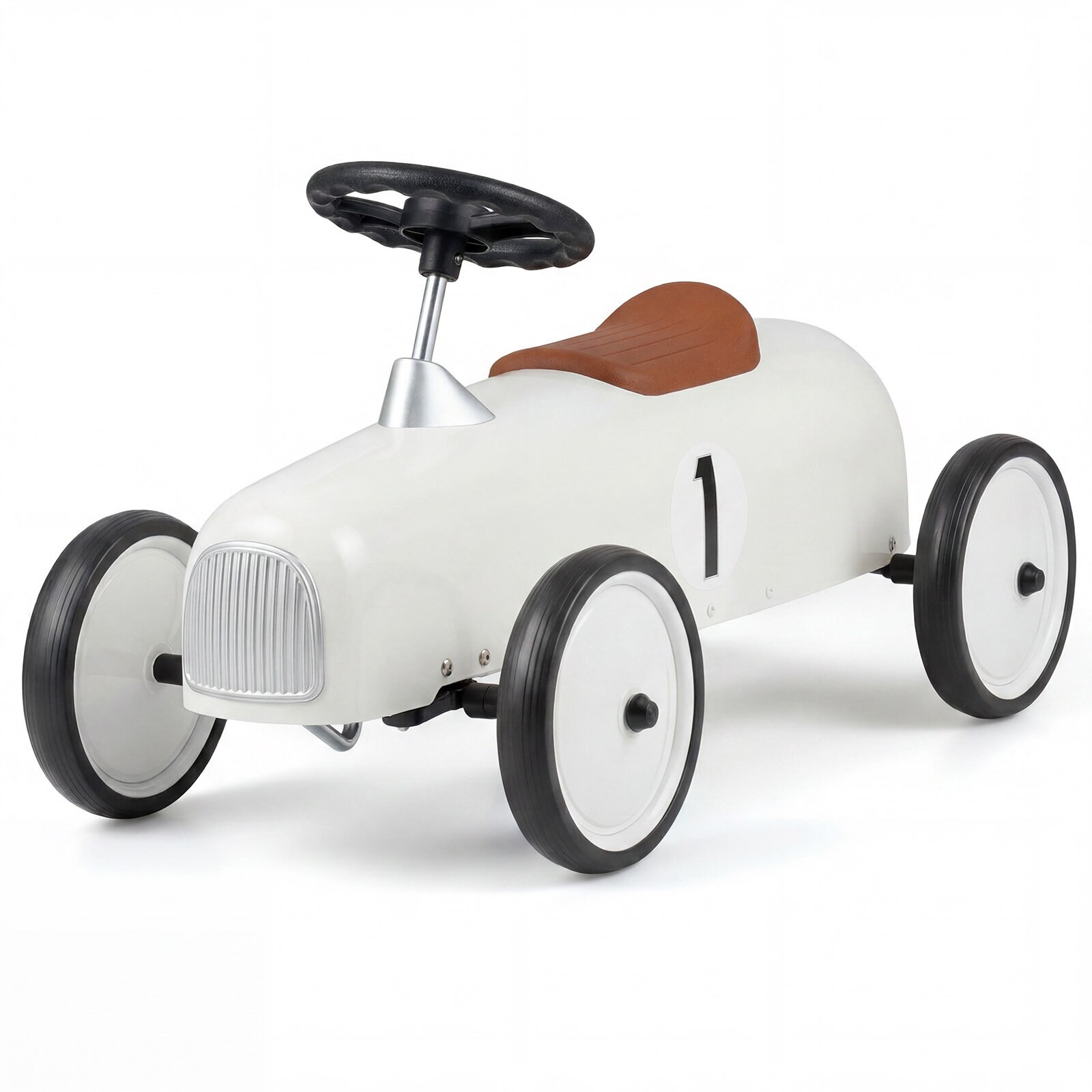 Vintage Burgundinvärinen kilpa-autolelu lapsille 18 kuukauden ikäisille ja vanhemmille, stimuloi motorisia taitoja ja tasapainoa, valkoinen ohjauspyörä