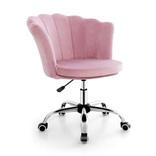 Korkeussäädettävä samettinen työtuoli pyörillä ja ergonominen tietokonetuoli, pinkki
