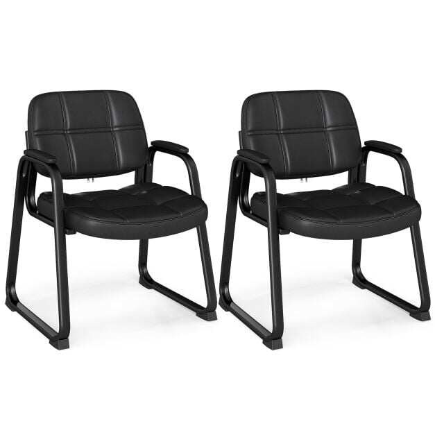 2 ergonomisen vastaanottotuolin setti metallirungolla ja pehmustetuilla käsinojilla - musta