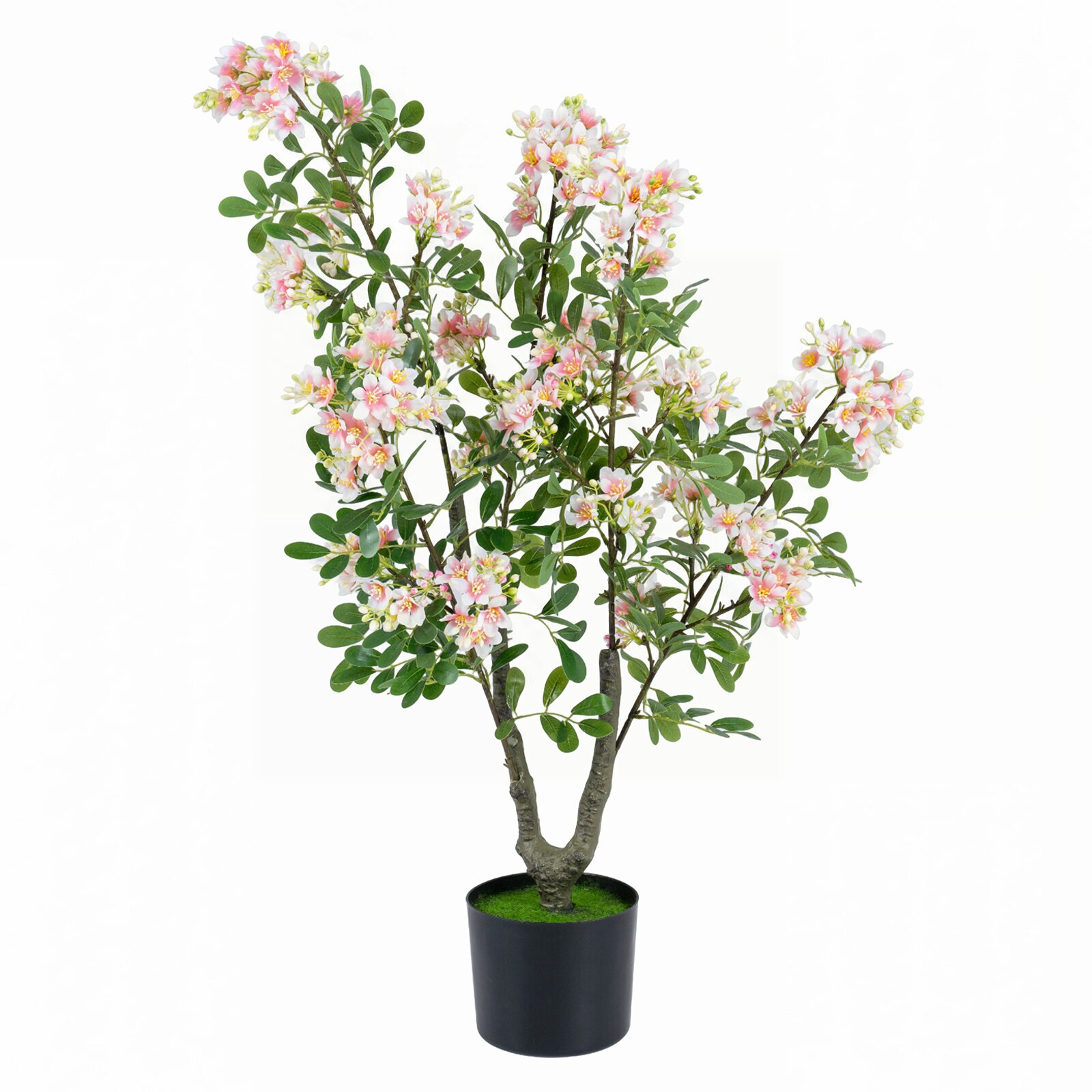 90 cm:n setti, 1 keinotekoinen impatiens-puu minihedelmillä ja silkkikukilla - vaaleanpunainen