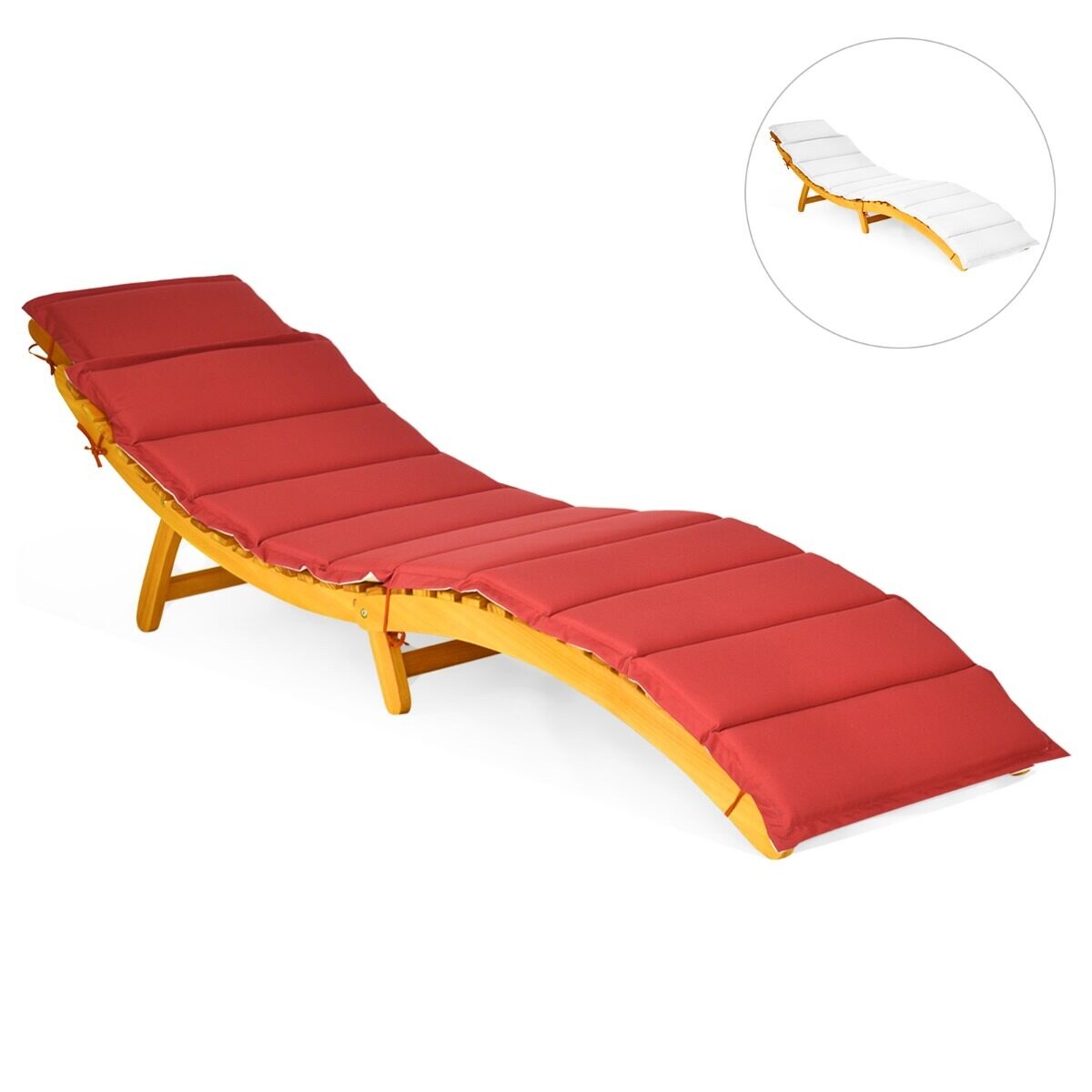 Ergonominen puinen aurinkotuoli tyynyllä ja taitettavalla niskatukella, puutarhatuoli 190 x 55 x 52 cm
