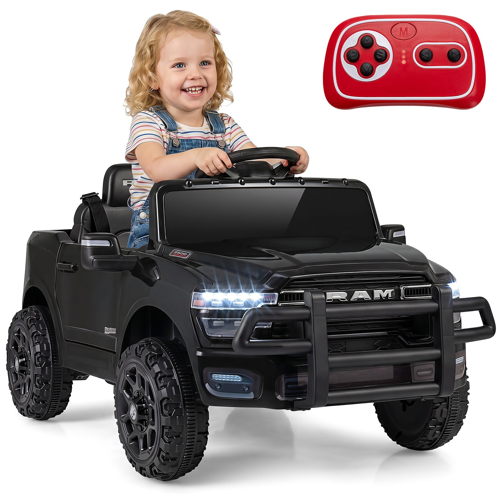 12 V lasten sähköauto RAM 3500 kahdella 25 W moottorilla, lapsille 3 vuotta ja yli, 3,1–5 km/h, musta