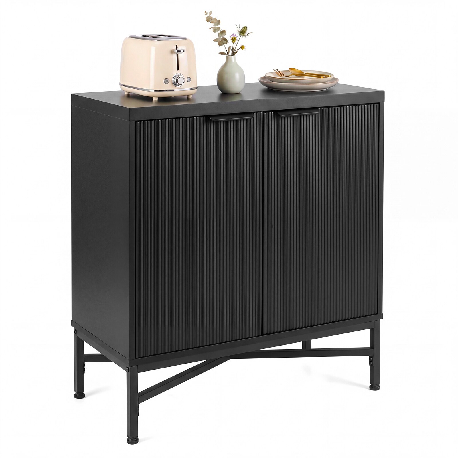 Uurrettu senkki buffet-kaappi kahdella ovella ja hyllyllä - musta