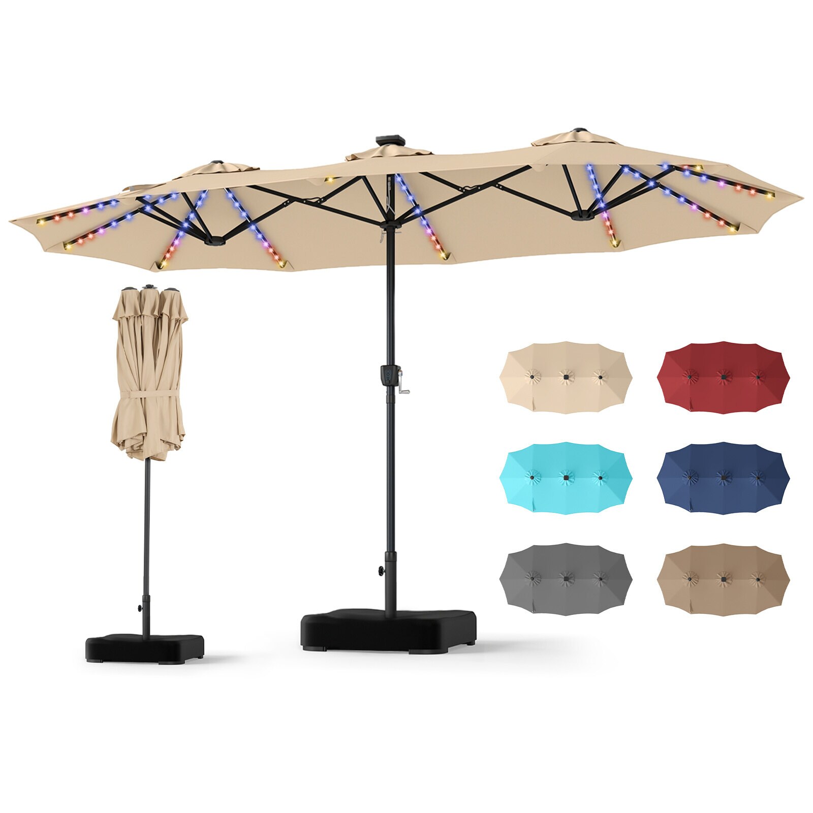 Aurinkosuoja, 4 m, LED-valaistus, kaksipuolinen, beige
