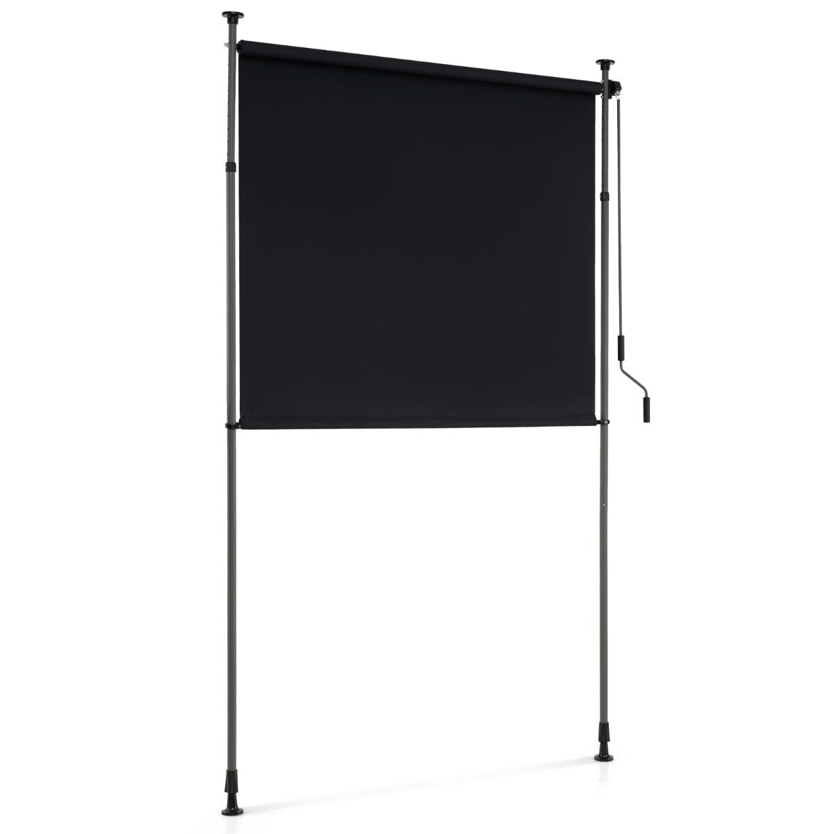 Sisäänvedettävä pystykaihdin 150 cm x 220-310 cm korkeussäädettävä ulkokäyttöön tarkoitettu kampikaihdin, ei porausta, näkösuoja, musta