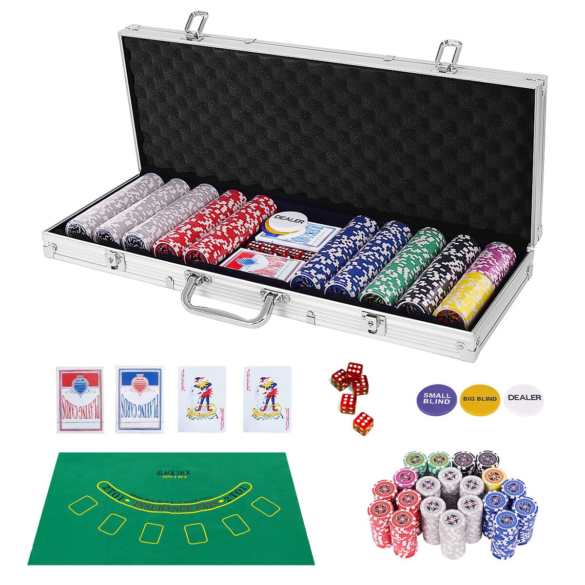 500-osainen kasinopokeripelimerkkisetti Texas Hold'emiin
