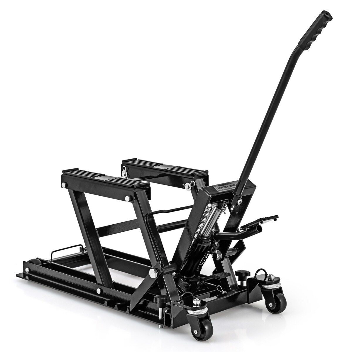 Hydraulinen moottoripyöränostin, 680 kg, musta