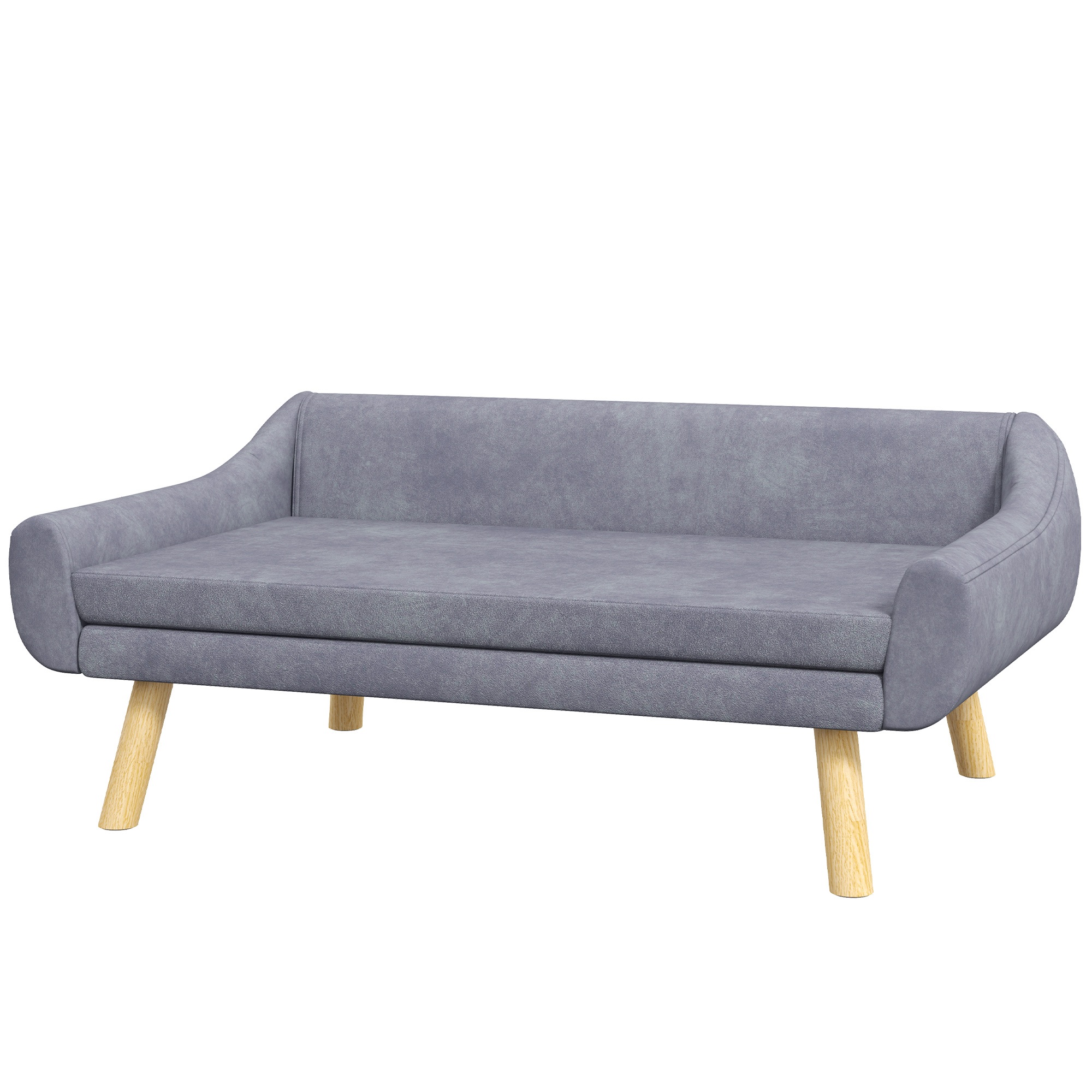 Lemmikkisohva/koirasohva, skandinaavinen muotoilu, irrotettava tyyny, samettijäljitelmä, 102 cm x 58,5 cm x 42,5 cm, harmaa + luonnonvärinen