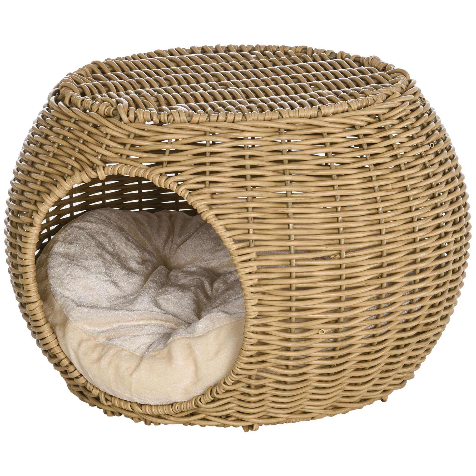 Rottinki kissankori, kaksikerroksinen kissanpeti tyynyllä, etuovi alle 3,5 kg painaville kissoille, Ø40 x 30 cm