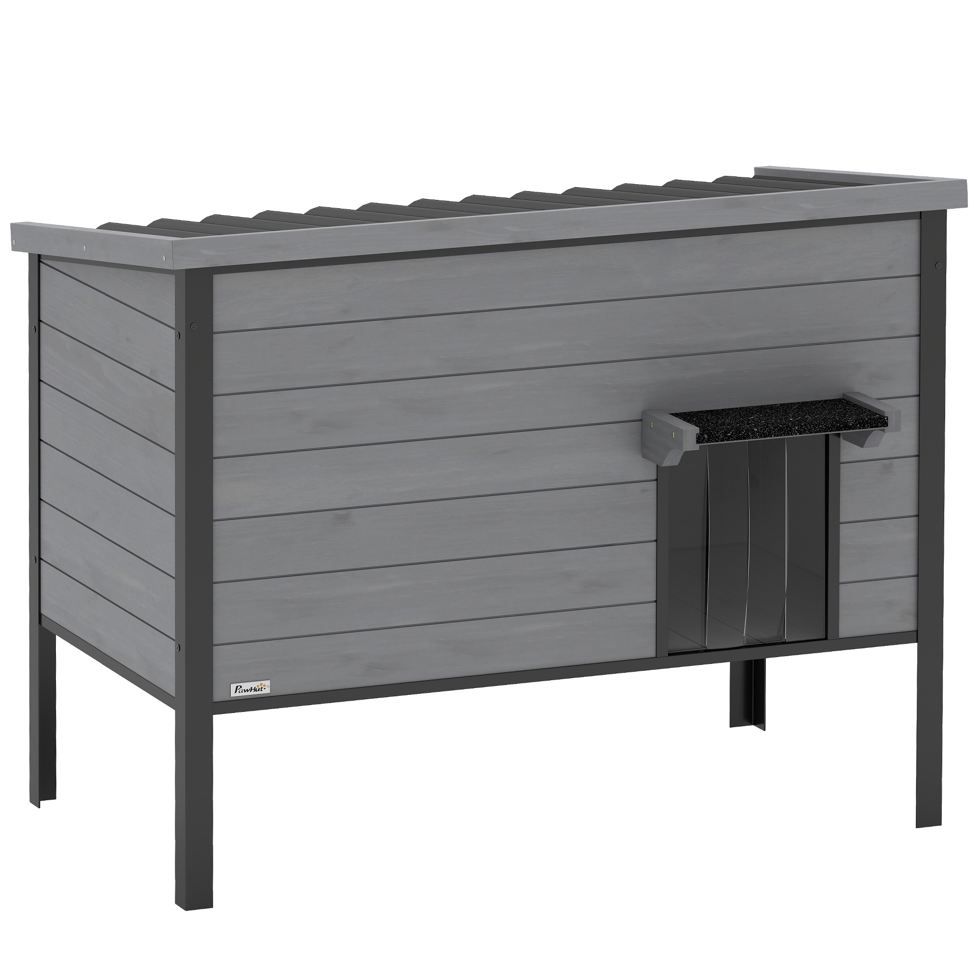 Säänkestävä kissankoppi saranallisilla katoilla, irrotettavalla pohjalla, sisäänkäynti 1-2 kissalle, enintään 12 kg, 85x55x70 cm, vaaleanharmaa
