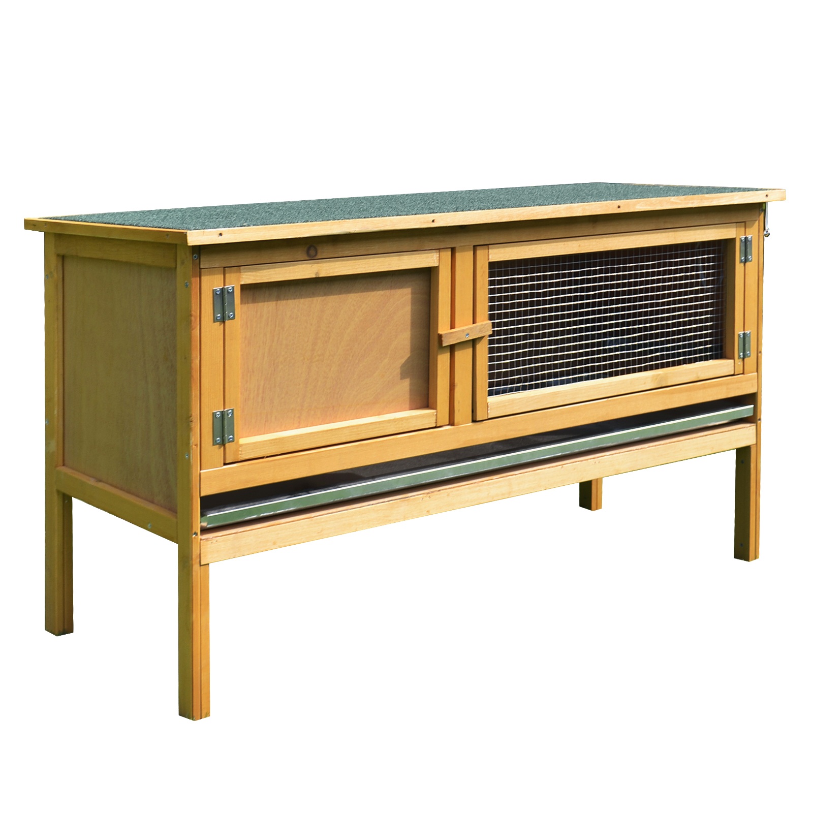 Puinen kaninhäkki saranallisilla katoilla, 2 ovea, tiivis tarjotin, 115x44,3x65 cm, vaaleankeltainen