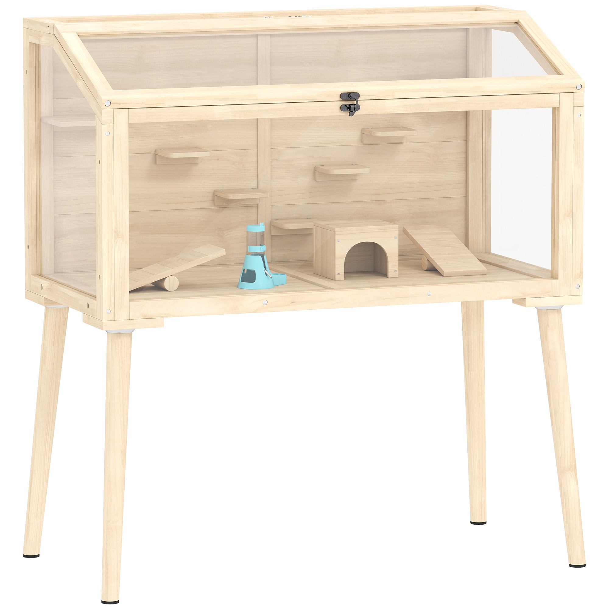 Hamsterin häkki, kääpiöhamsterin aitaus, pieneläinten häkki varusteineen, vesipullo, 110 x 52 x 101 cm, puu, muovi