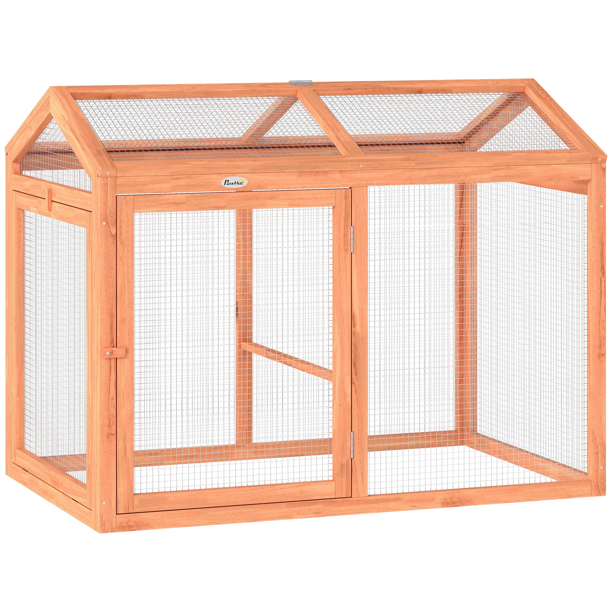 Kanala/aitaus orrella, pariovet, puuta ja metallia, kahdelle kanalle, 104 x 70,5 x 84 cm, oranssi