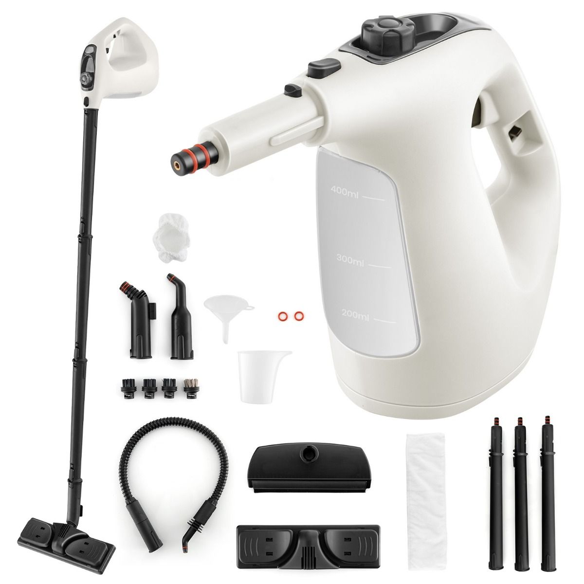 Kuuma auruga käsi-aurupuhasti ja multifunktsionaalne puhastusseade (1500W paak 400 ML kuni 125 °C) hall