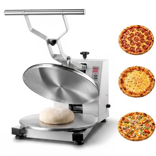 Ammattikäyttöinen sähköinen pizza- ja leipätaikinaprässi, 45 cm, 1200 W, valualumiininen puristuslevy ja säädettävä paksuus, leipomoon, kotiin ja ravintolaan