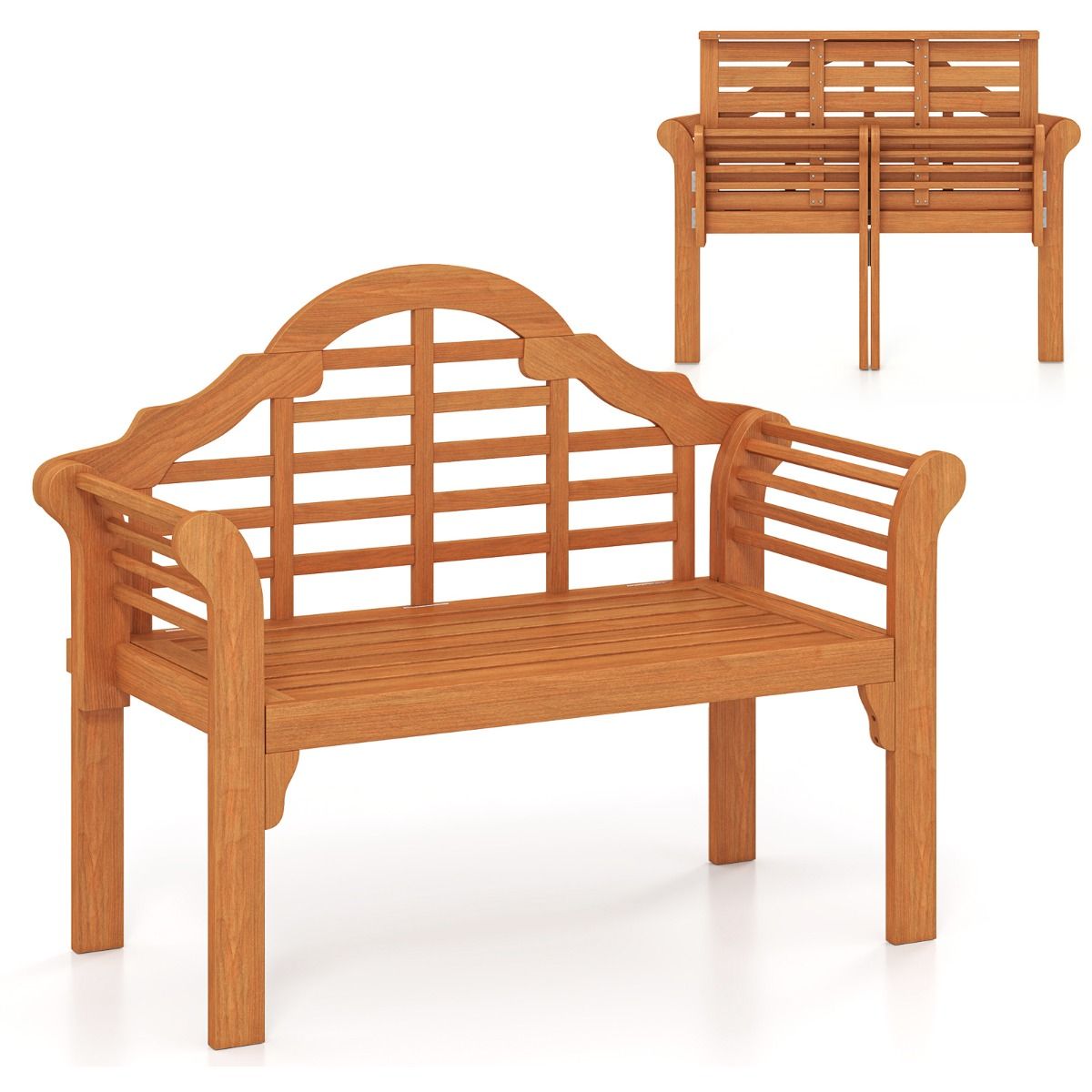 Puutarhapenkki, kokoontaitettava penkki ulkokäyttöön, puusta, 123 x 54 x 96 cm, luonnonvärinen