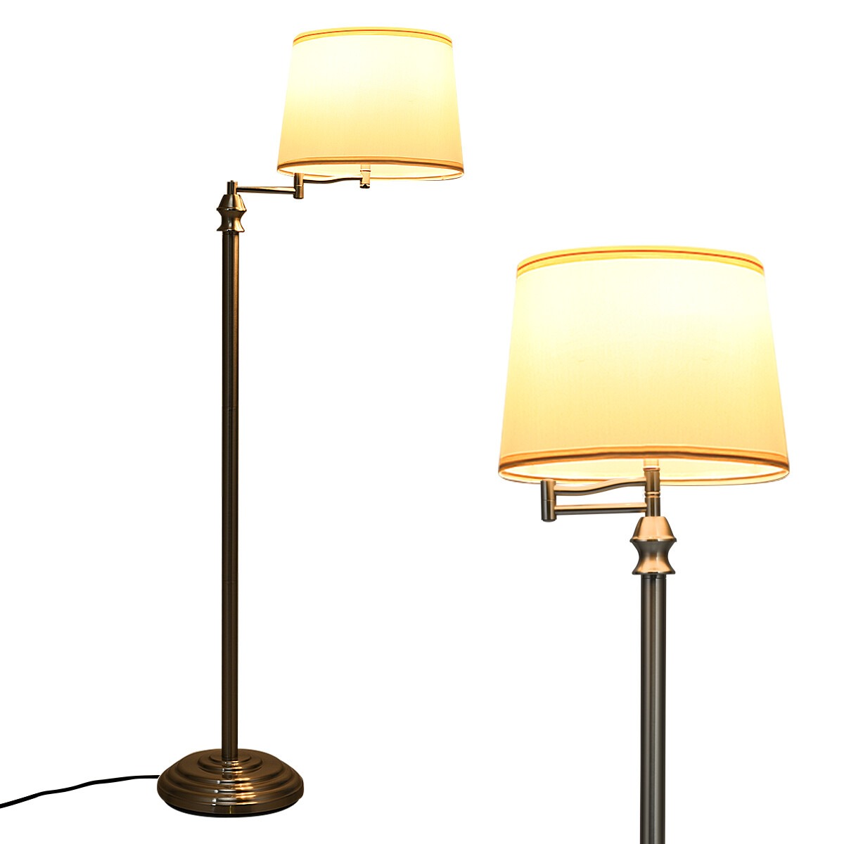 Lattiavalaisin kangasvarjostimella, niklattu rauta, Ø 35,5 × 152 cm, enintään 40 W E27-lampulle