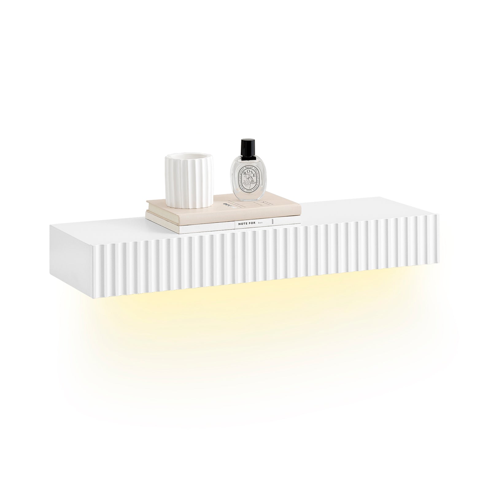 Kelluva Seinä­hylly laatikolla ja liiketunnistimella varustetulla LED-valaistuksella, makuuhuoneeseen, eteiseen & olohuoneeseen, paristokäyttöinen, 60 x 20 x 8 cm, valkoinen