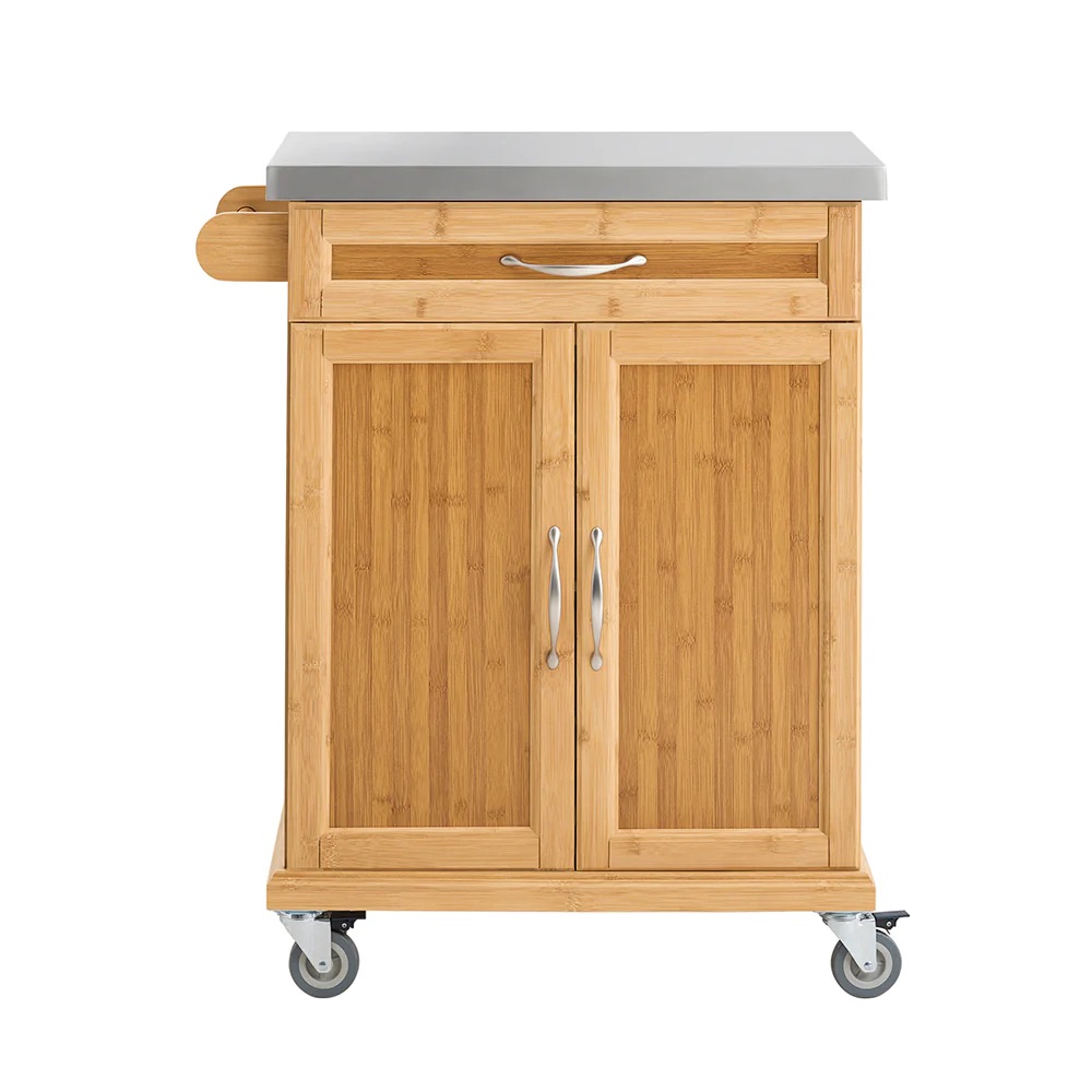 Keittiökaappi Pyörillä bambupuuta ja ruostumatonta Metalli Beige