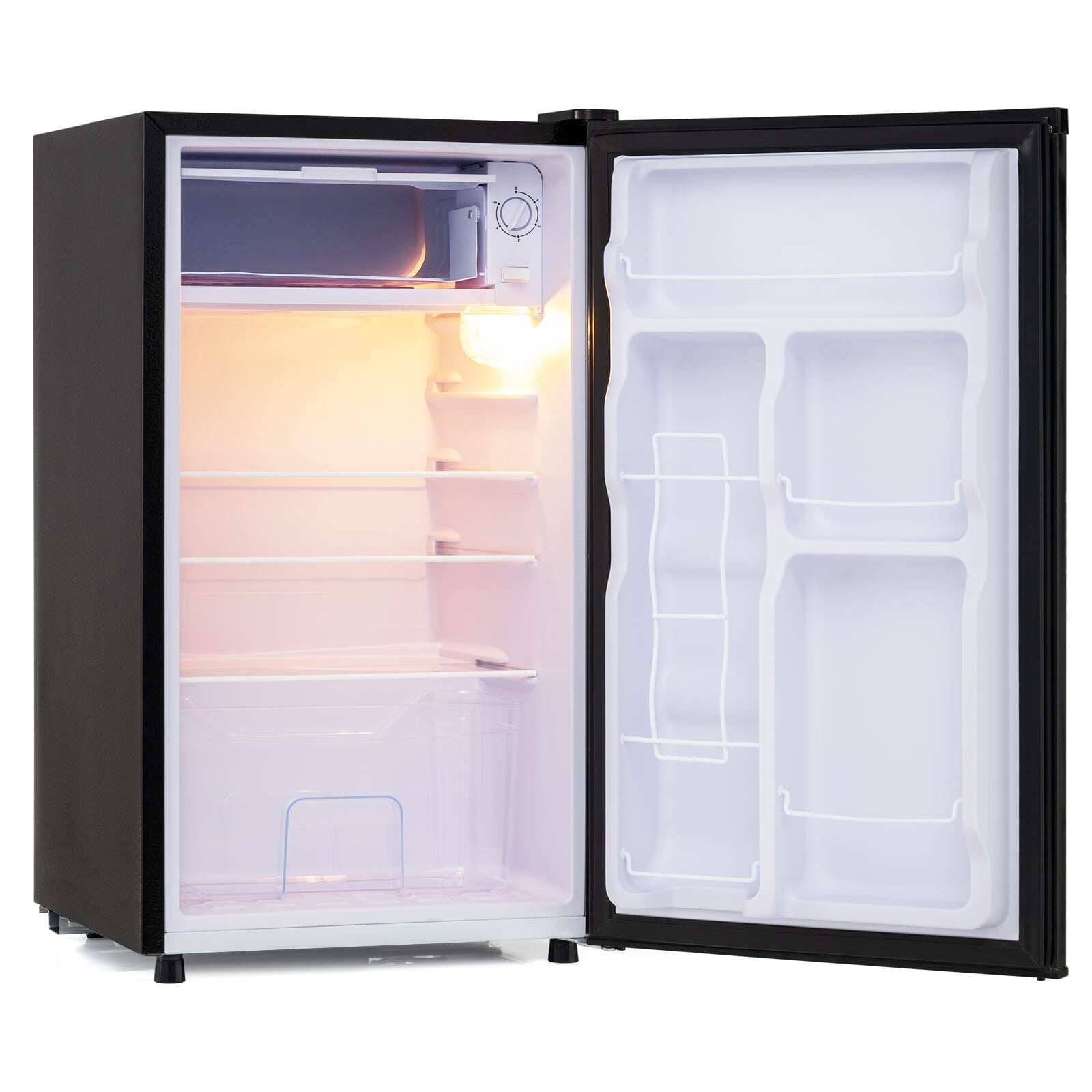 98 litran minijääkaappi, jossa 5 lämpötila-asetusta, LED-valaistus ja käännettävä oven kätisyys, musta