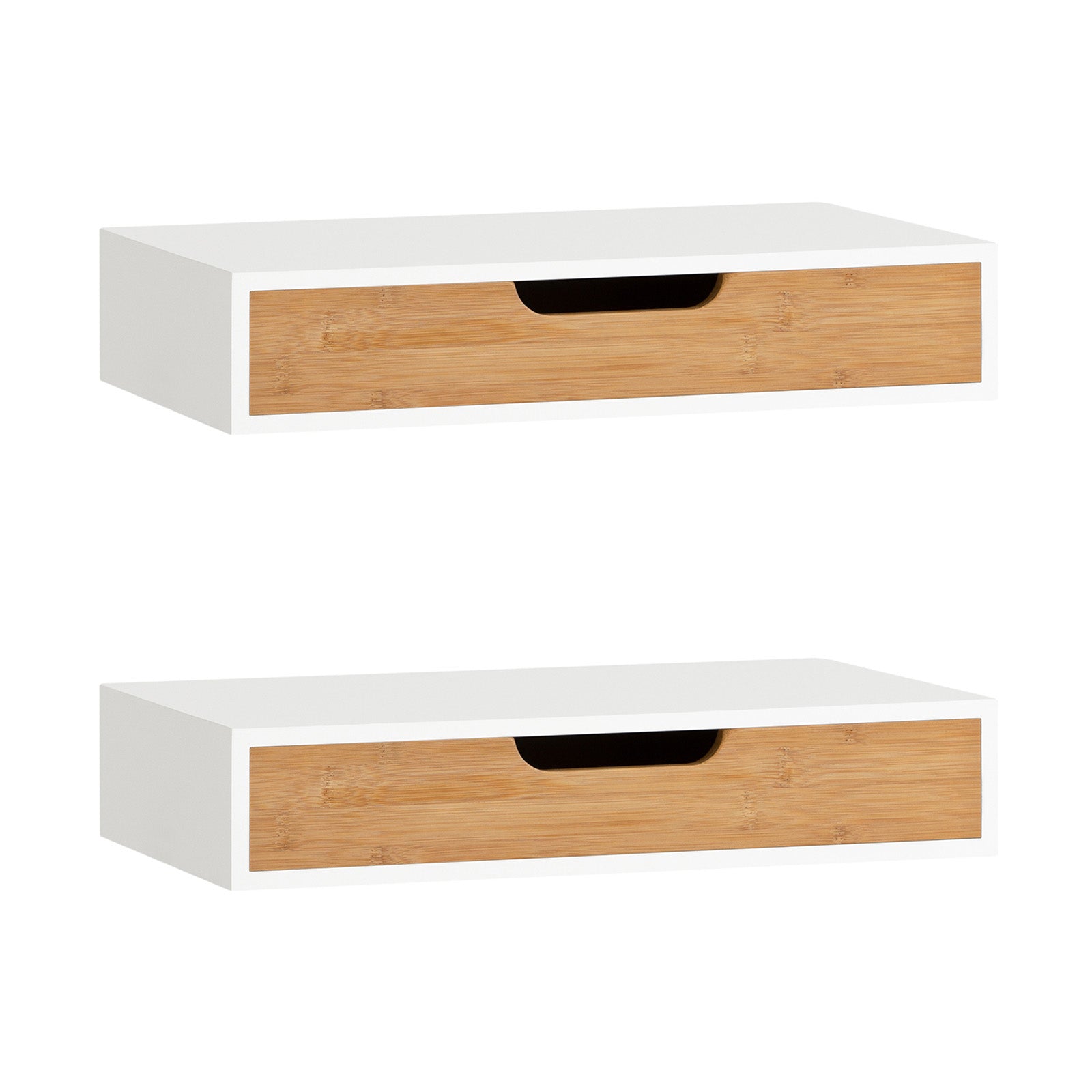 2 kpl setti seinähyllyjä laatikolla - modernit kelluvat hyllyt, valkoinen & luonnonpuu, 40 x 24 x 8 cm
