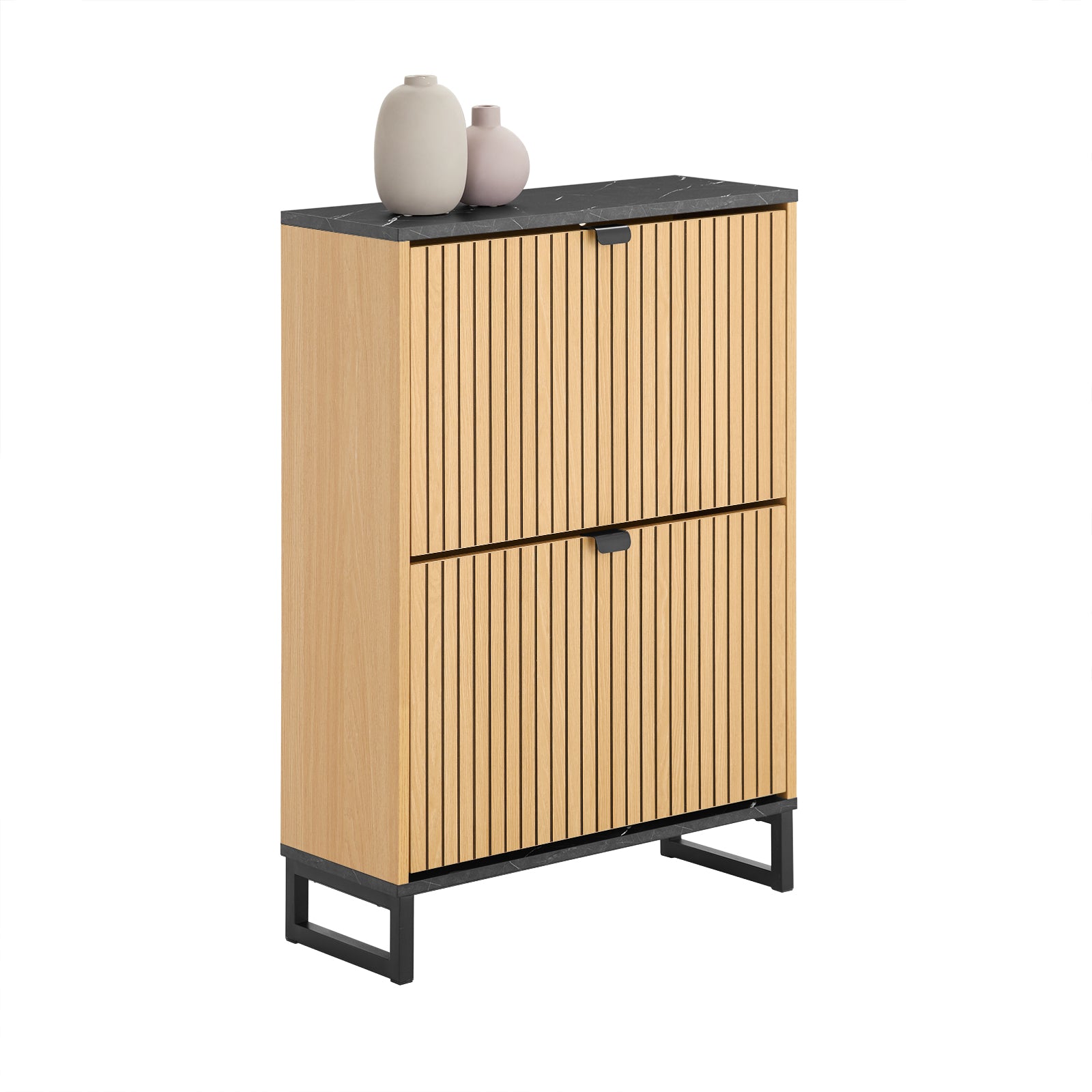 Kenkäteline Sisäänkäyntiin, Korkea Kenkäteline - Kompakti ja Skandinaavinen Suunnittelu - Sopii 8-12 Parille, Musta & Vaalea Puutaso, 60x24x88cm