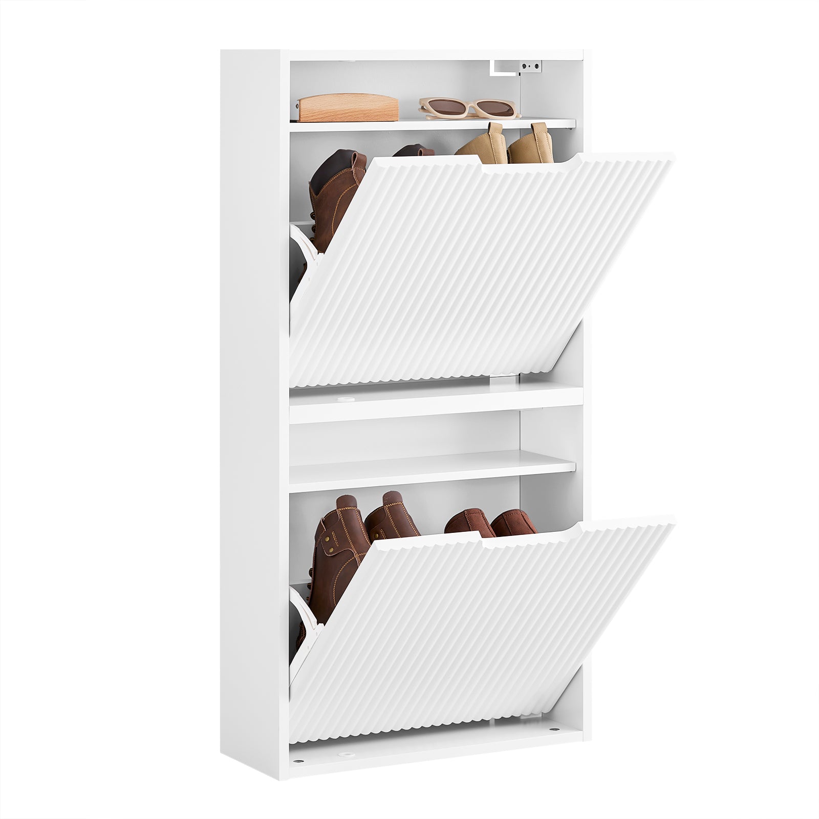 Kengät Säilytyskaappi Eteiseen - Erittäin Ohut 19 cm Syvyys, Pystysuora/Vaakasuora Asennus, Kengille ja Pienille Tavaroille - MDF, Valkoinen, 35 kg, 50x19x100 cm