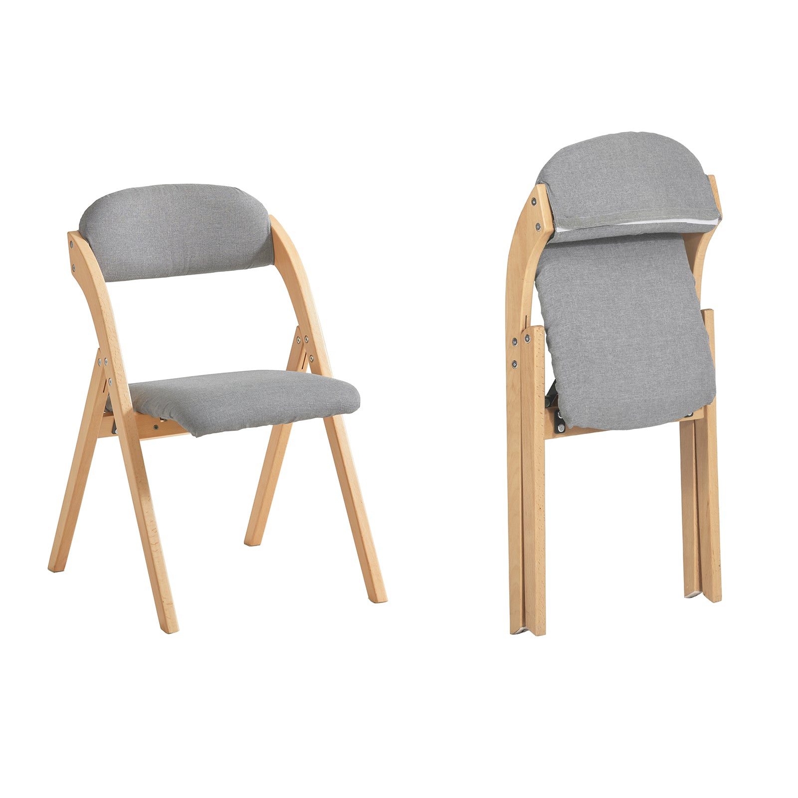 Kokoontaitettavat ruokapöydän tuolit 2 kpl - Pehmustetut ja ergonomiset puutuolit, tilaa säästävä, vaaleanharmaa