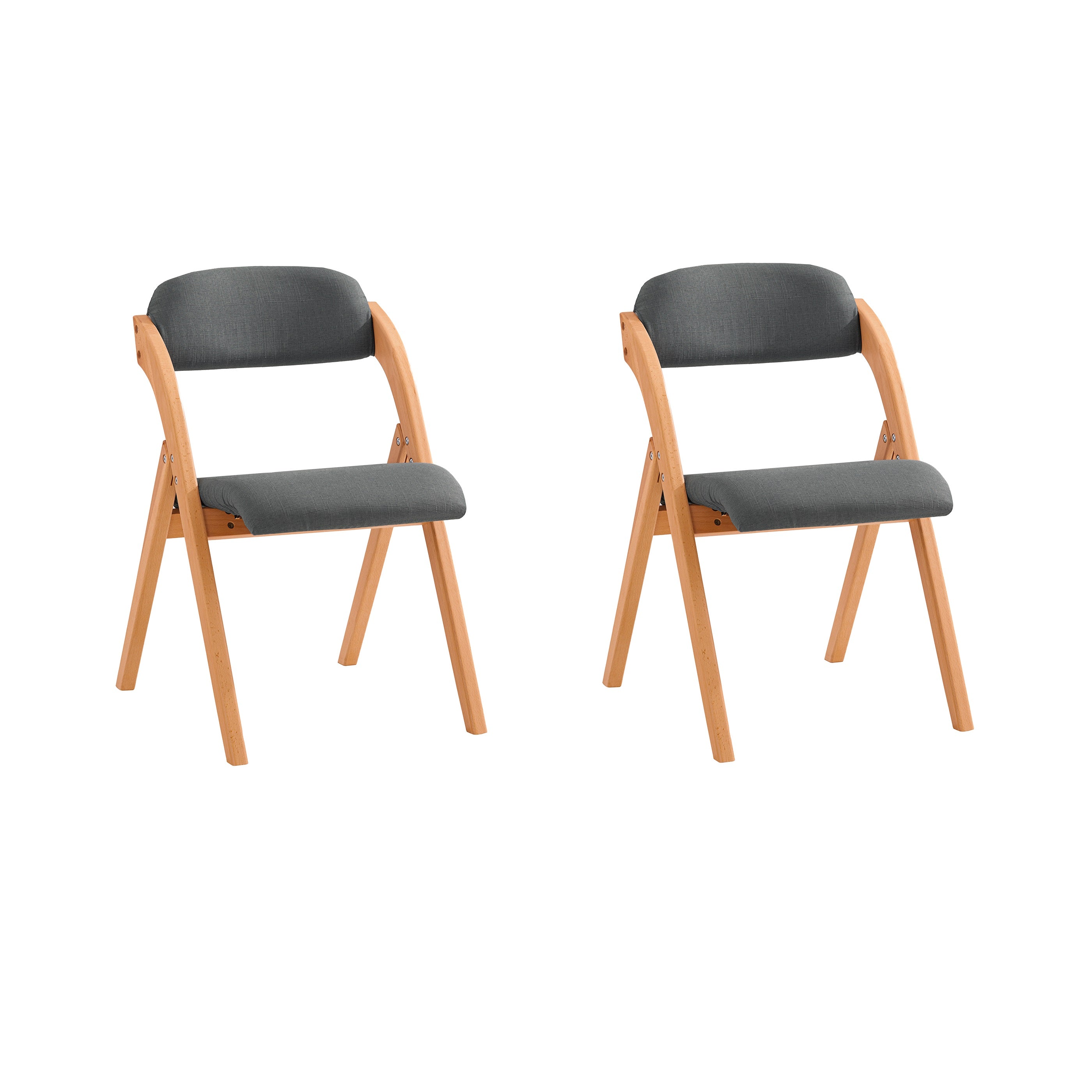 Taitettavat Ruokatuolit 2 kpl - Ergonomiset Pehmustetut Puiset Keittiö- ja Toimistotuolit, Tilaa Säästävä, Tummanharmaa