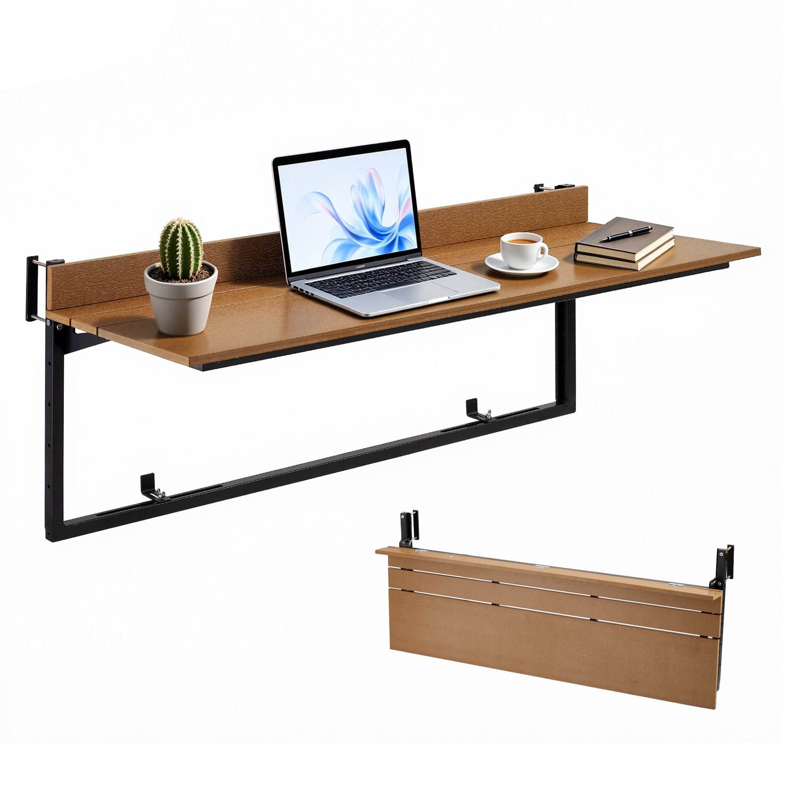 Parvekekaiteeseen ripustettava taitettava baaripöytä, 1200 × 370 mm, kantavuus 27 kg, 35–60 mm kaiteelle, 5 korkeustasoa ja kestävä puumuovikomposiitti, parvekkeelle, puutarhaan ja terassille