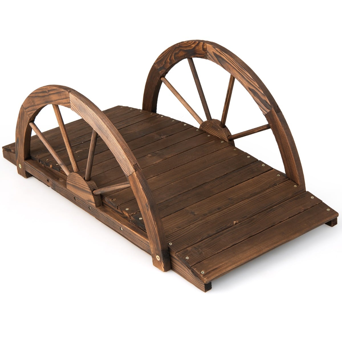 Dekoratiivne puidust sild aeda ja väikese kahekordse vankriratta-disainiga tiigisild (101 x 48,5 x 38 cm), pruun