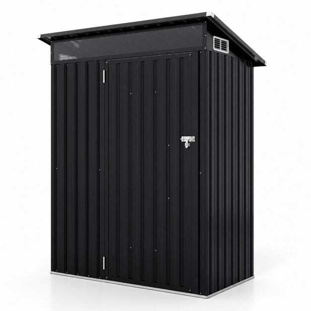 150 x 89 x 185 cm ulkovarastovaja lukittavalla ovella ja viistolla katolla - tummanharmaa
