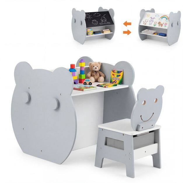 Lasten taidepöytä ja tuoli 3-in-1 taaperoiden aktiviteettipöytä säilytystilalla - harmaa