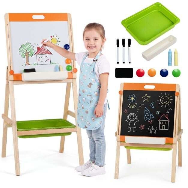 2-in-1-taideteline lapsille, magneettinen valkotaulu ja liitutaulu, 3+-vuotiaille - värikäs