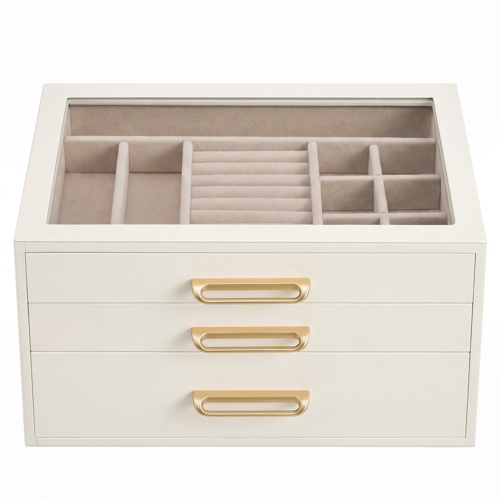 Puinen korurasia lasikannella, 3 tasoa, 24 x 16 x 12,5 cm, valkoinen - beige