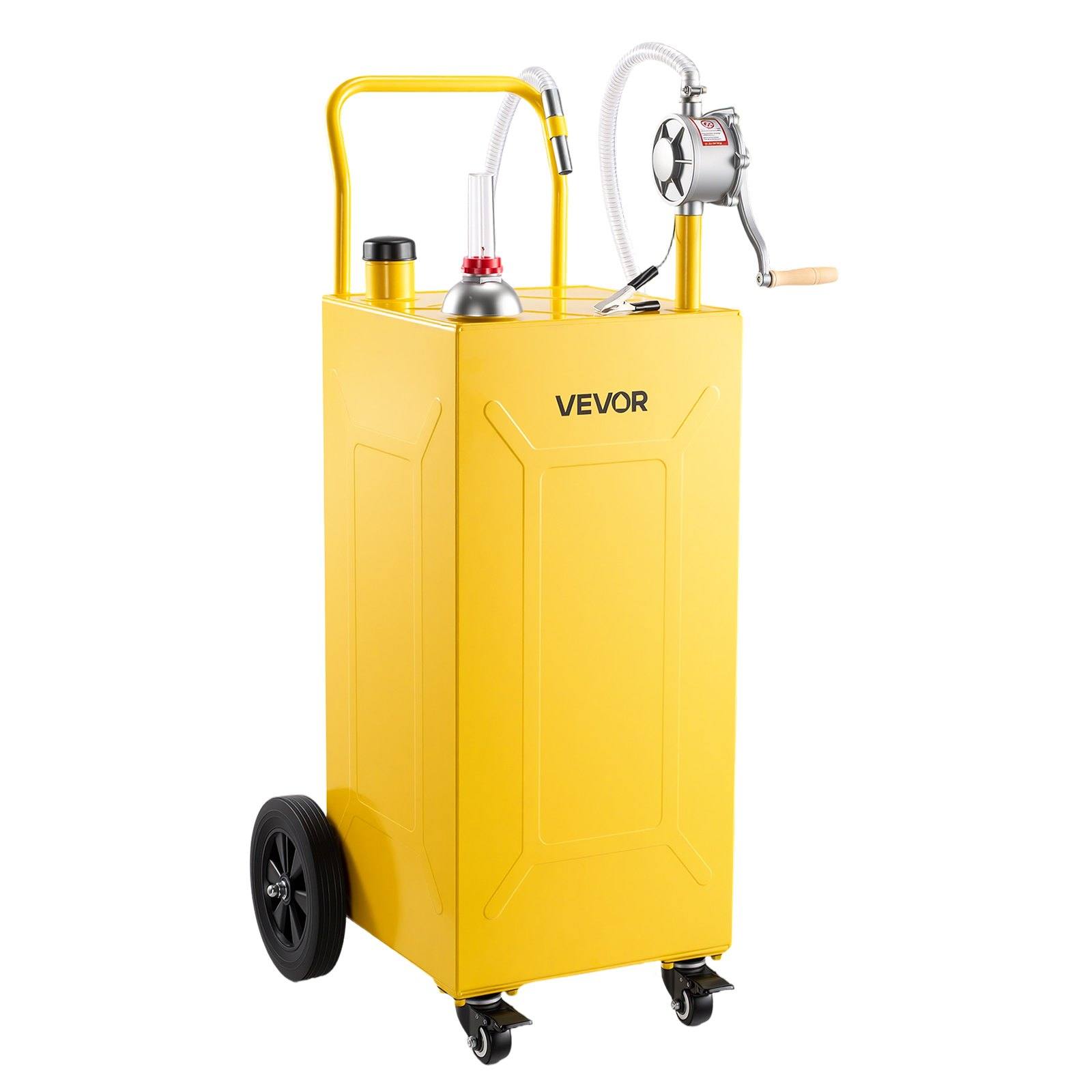 Siirrettävä hiiliteräksinen polttoainesäiliö käsipumpulla ja 4 pyörällä, 132,5 l, bensiinin ja dieselin säilytykseen ja siirtoon, autolle, ruohonleikkurille, mönkijälle, veneelle ja moottoripyörälle, keltainen