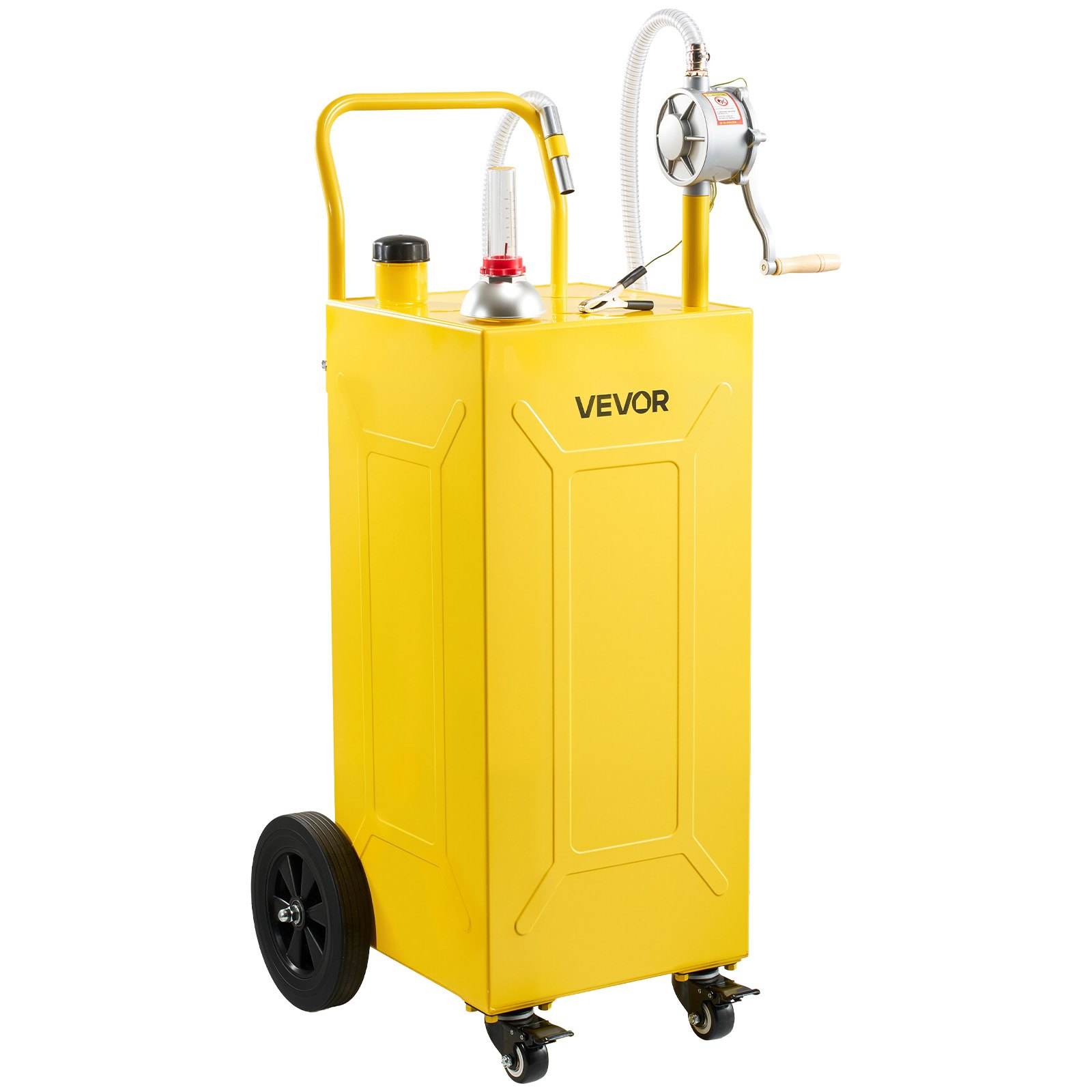 Siirrettävä hiiliteräksinen polttoainesäiliö käsipumpulla ja 4 pyörällä, 113,6 l, bensiinin ja dieselin säilytykseen ja siirtoon, autolle, ruohonleikkurille, mönkijälle, veneelle ja moottoripyörälle, keltainen