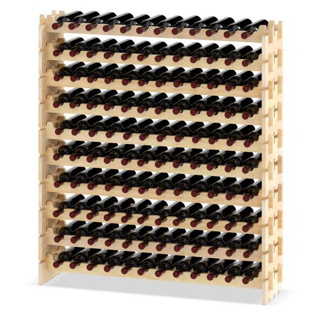 72 pullon viinitelinettä, 6 tasoa, pinottava, massiivipuusta valmistettu viiniteline, aaltotankoja, modulaarinen viiniteline, luonnonvärinen
